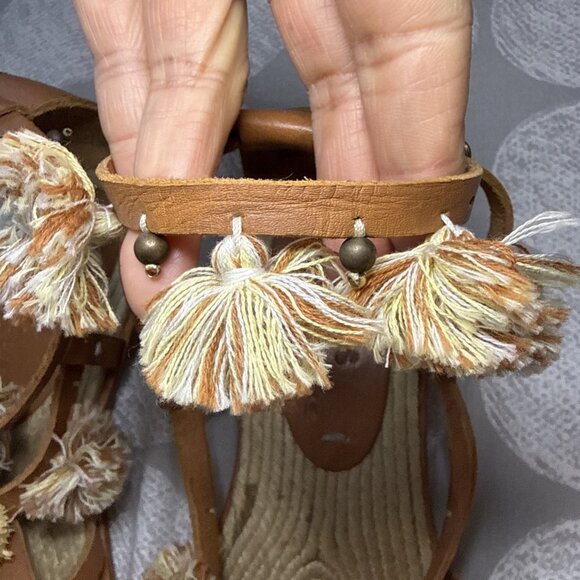 Soludos x Anthropologie Panarea Leather Tasseled Sandals Sandals Sz 6.5 - Picture 3 of 16